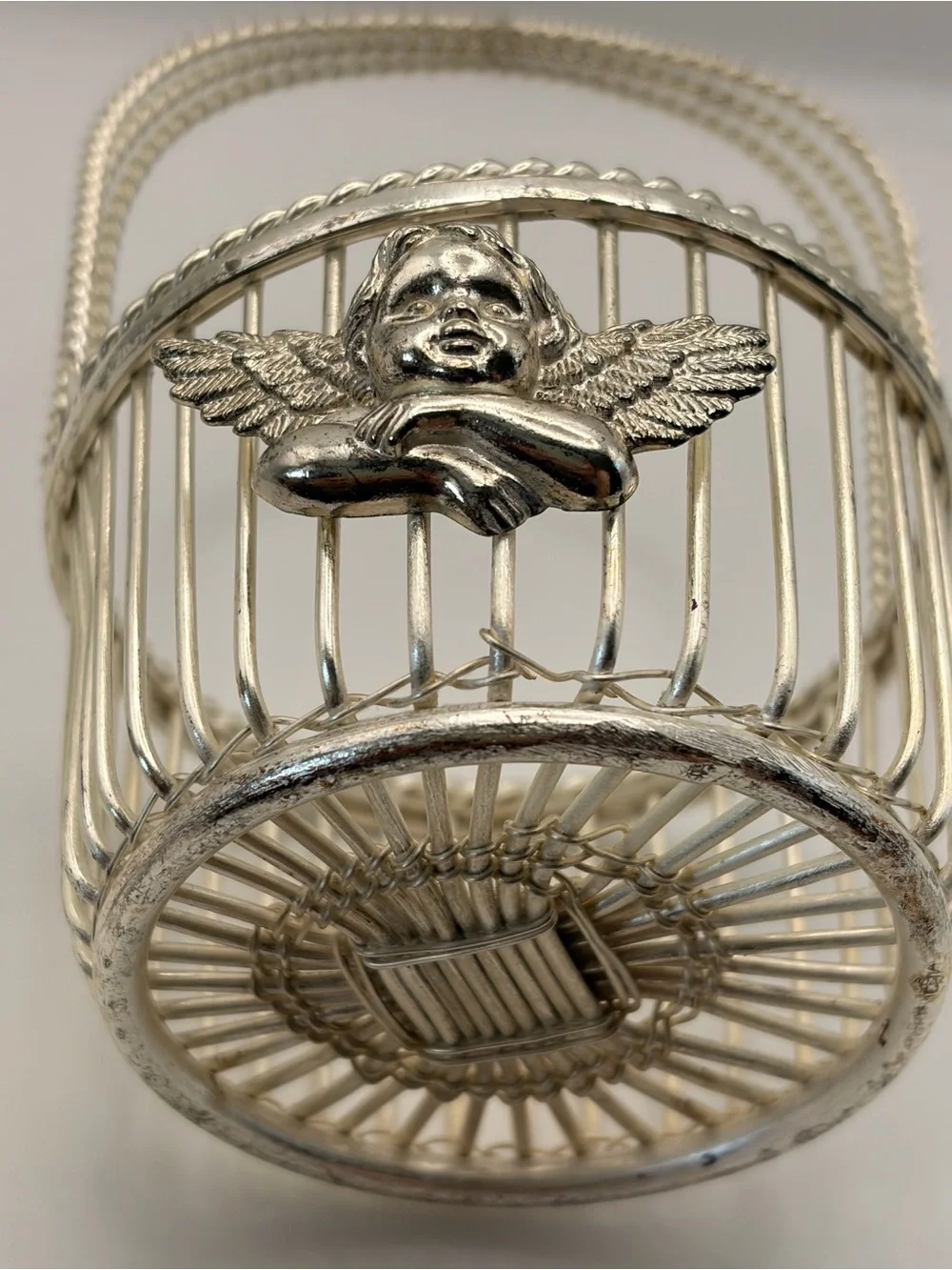 Silver Cherub Accent Basket -